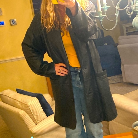 Preston & York Lambskin Black Leather Mid Length Coat size Large - Picture 8 of 16